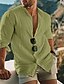 preiswerte Linen Shirts-Herren Hemd leinenhemd Sommerhemd Strandbekleidung Knopfhemd Hemd mit Stehkragen Schwarz Weiß Gelb Hellgrün Langarm Feste Farbe Kragen Frühling Herbst Outdoor Strasse Bekleidung