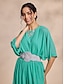 cheap Two Piece Sets-Chiffon Casual Magyar Sleeve Crew Neck Two Piece Set(Belt Not Included)