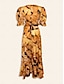 economico Abiti da festa-Print Leaf Tie Front Ruffle Hem Dress