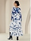 economico Print Dresses-Chiffon V Neck Flounced A Line Maxi Dress