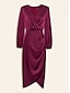 abordables Robes Soirée-Satin Wrap Ruched Lantern Sleeve Midi Dress