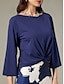 cheap T-shirts-Navy Blue Flare Cuff Sleeve Knot Front Blouse