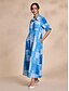 baratos Vestidos Casuais-Button Up Satin Maxi Shirt Dress