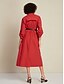 abordables Vestidos casuales-Cotton Stand Collar Elastic Waist Midi Dress