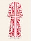 economico Print Dresses-Geometric Boho Splits V Neck Maxi Dress