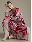 economico Print Dresses-Cross Front Chiffon Ruffle Puff Sleeve Maxi Dress