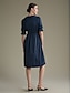 baratos Vestidos Casuais-Solid Puff Sleeve Elastic Midi Dress