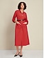 abordables Vestidos casuales-Cotton Stand Collar Elastic Waist Midi Dress