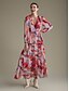 baratos Print Dresses-Cross Front Ruffle Puff Sleeve Chiffon Maxi Dress