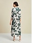 cheap Casual Dresses-Tropical Leaves Print Maxi Dress