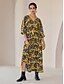 cheap Print Dresses-Chiffon V Neck Drawstring Vacation Print Maxi Dress