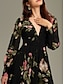 abordables Print Dresses-Floral Chiffon Ruched V Neck Maxi Dress