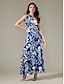 economico Print Dresses-Satin Ruffle Flower Shoulder Maxi Dress