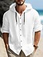 cheap Linen Shirts-Men's Casual Plain Linen Hooded Shirt