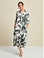 cheap Casual Dresses-Tropical Leaves Print Maxi Dress