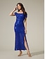 cheap Party Dresses-SequinBlue Ruched Off Shoulder Split Ends Maxi Dress