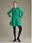 billige Uformelle kjoler-Cotton Shirred Long Sleeve V Neck Mini Dress