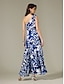 preiswerte Print Dresses-Satin Ruffle Flower One Shoulder Maxi Dress