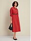 abordables Vestidos casuales-Cotton Stand Collar Elastic Waist Midi Dress