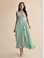 baratos Vestidos de Renda-Chiffon Ruffle V Neck Maxi Dress