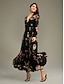 abordables Print Dresses-Floral V Neck Ruched Chiffon Maxi Dress