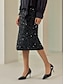 cheap Two Piece Sets-Satin Elegant V Neck Blouse &amp; Sequined Black Skirt Two Piece Set