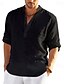 economico Linen Shirts-Per uomo Camicia camicia di lino Camicia popover Camicia estiva Abbigliamento mare Camicia con colletto a fascia Nero Bianco Giallo Rosa Manica lunga Tinta unica Henley Estate Primavera Hawaiano Per