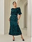 baratos Vestidos de Renda-Sequin Velour Puff Sleeve Maxi Dress