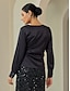 cheap Blouses-Satin Tuxedo Formal Party Lantern Sleeve Black Elegant V Neck Blouse