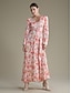 economico Print Dresses-Satin Floral Tie Front Maxi Dress