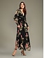 abordables Print Dresses-Floral Chiffon Ruched V Neck Maxi Dress