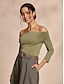 economico T-shirt-Ruched Long Sleeve Casual Off Shoulder Shirt