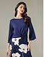 cheap T-shirts-Navy Blue Flare Cuff Sleeve Knot Front Blouse