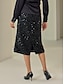 cheap Two Piece Sets-Satin Elegant V Neck Blouse &amp; Sequined Black Skirt Two Piece Set