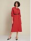 abordables Vestidos casuales-Cotton Stand Collar Elastic Waist Midi Dress