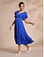 billige Uformelle kjoler-Royal Blue Belted Ruffle Chiffon Dress