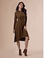 economico Abiti midi-Mismatched Knit Tencel Elegant Midi Shirt Dress