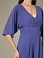 billige Jumpsuits-Shirred Chiffon V Neck Magyar Sleeve Jumpsuit