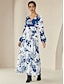 abordables Print Dresses-Chiffon V Neck Flounced Maxi Dress