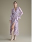 abordables Print Dresses-Paisley Velvet Ruffle Sleeve Maxi Dress