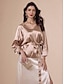 economico bluse-Gold Belted Satin V Neck Blouse