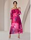 preiswerte Print Dresses-Rose Floral Chiffon Off Shoulder Midi Dress