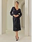 cheap Two Piece Sets-Satin Elegant V Neck Blouse &amp; Sequined Black Skirt Two Piece Set