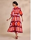 baratos Print Dresses-Printed Lantern Sleeve Belted Maxi Dress