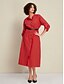 abordables Vestidos casuales-Cotton Stand Collar Elastic Waist Midi Dress