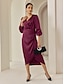 baratos Vestidos de Renda-Satin Ruched Wrap Lantern Sleeve Midi Dress