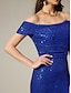 cheap Party Dresses-SequinBlue Ruched Off Shoulder Split Ends Maxi Dress