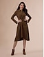 abordables Vestidos de Midi-Mismatched Knit Tencel Elegant Midi Shirt Dress