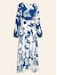 economico Print Dresses-Chiffon V Neck Flounced A Line Maxi Dress