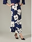 cheap Skirts-Navy Blue Floral Ankle Length Skirts